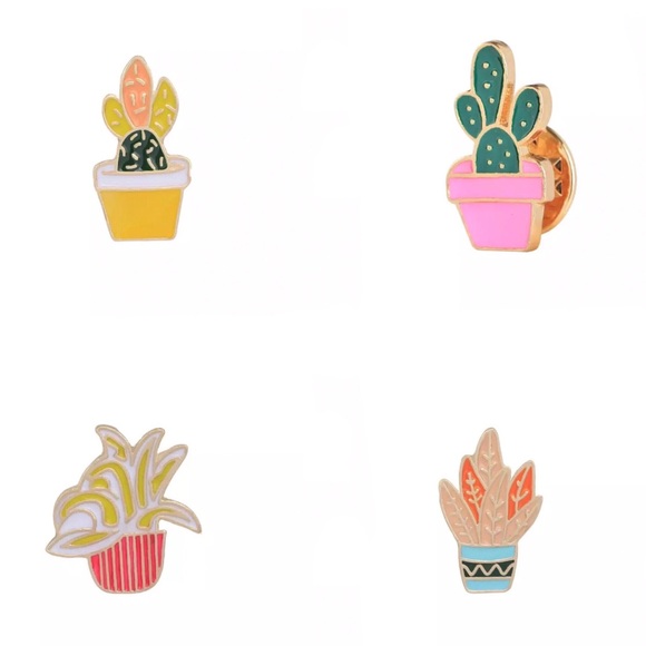 Jewelry - NEW Cactus Succulent Set of 4 Gold Enamel Pins